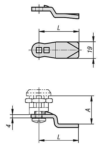 ZUNGE MIT ANSCHLAG, NACH OBEN GEKRÖPFT L=45 A bei H 18=6, EDELSTAHL 1.4301 BLANK-1