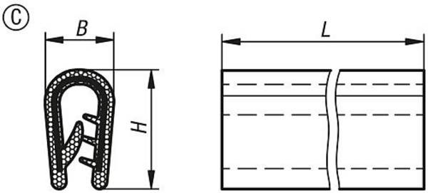 KANTENSCHUTZPROFIL OHNE DICHTUNG 2000X11X15,8, FORM:C, PVC SCHWARZ