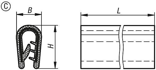 KANTENSCHUTZPROFIL OHNE DICHTUNG 2000X11X15,8, FORM:C, PVC SCHWARZ-1