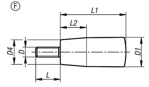 KONUSGRIFF FESTSTEHEND GR.1 D=M06X15, D1=18, FORM:F, DUROPLAST SCHWARZ HOCHGLANZPOLIERT, KOMP:STAHL BLAU-1