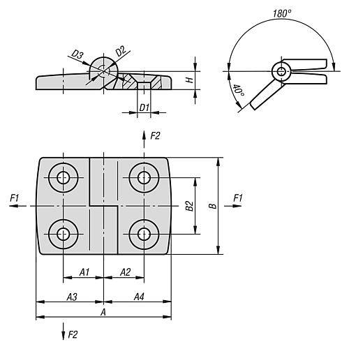 SCHARNIER AUSHÄNGBAR, LINKS 87X48, THERMOPLAST SCHWARZ, KOMP:EDELSTAHL, A1=27,5, A2=22,5, A3=48,5, A4=38,5-2