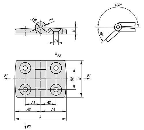 SCHARNIER 79X48, THERMOPLAST SCHWARZ, KOMP:EDELSTAHL, A1=20, A2=25, A3=35,5, A4=43,5-2