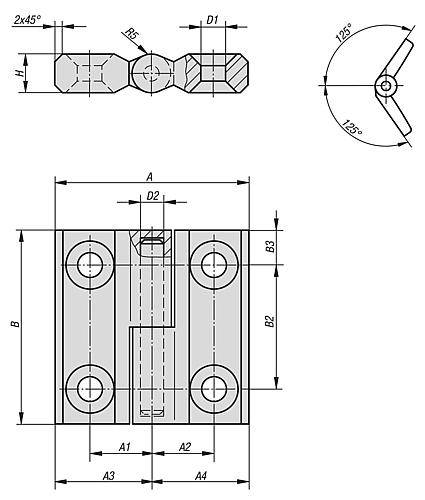 SCHARNIER AUSHÄNGBAR 50X50, EDELSTAHL A4 SEIDENMATT POLIERT, KOMP:EDELSTAHL, A1=16, A2=16, A3=25, A4=25-1