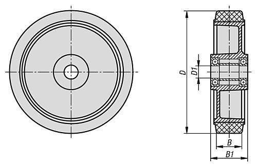 VOLLGUMMIRAD OHNE FESTSTELLSYSTEM GUMMI, OHNE GEHÄUSE, D=200, B=35-1