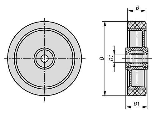 ALUMINIUMRAD OHNE FESTSTELLSYSTEM POLYURETHAN, OHNE GEHÄUSE, D=200, B=50-1