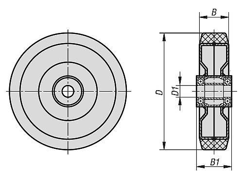 SCHWERLASTRAD OHNE FESTSTELLSYSTEM POLYURETHAN, OHNE GEHÄUSE, D=200, B=50-1