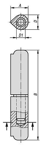 SCHARNIER SCHWEIßBAR FORM:A 15,5X80, D=13, EDELSTAHL BLANK, KOMP:EDELSTAHL-1