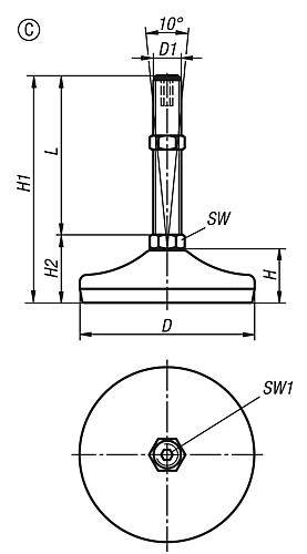 STELLFUß MIT INNENSECHSKANT, FORM:C M16X75, D=60, STAHL, KOMP:GUMMI-1