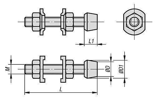 ANDRUCKSPINDEL MIT DRUCKSTÜCK STAHL, KOMP:NEOPREN, M=M08X63-5