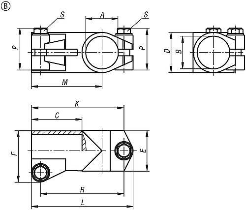 ROHRVERBINDER T-STÜCK, FÜR RUNDROHRE, FORM:B, EDELSTAHL, A=30,1, B=30,1-1