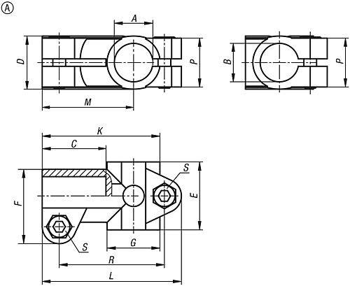 ROHRVERBINDER T-STÜCK, FÜR RUNDROHRE, FORM:A, EDELSTAHL, A=16,1, B=16,1-5