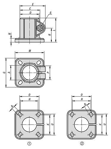 ROHRVERBINDER MIT FUß, FÜR RUNDROHRE, M=42, G=42, L=37, A=18,1, FORM:A, ALUMINIUM, KOMP:STAHL-1
