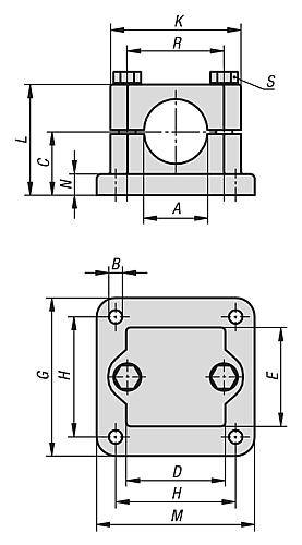 ROHRVERBINDER MIT FLANSCH M=75 G=75 L=52,5 ALUMINIUM, FÜR RUNDROHRE, KOMP:STAHL, A=30,2-1