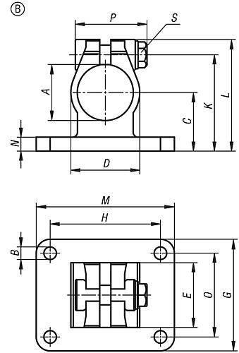 ROHRVERBINDER MIT FLANSCH M=80 G=80 L=80, FORM:B EDELSTAHL, FÜR RUNDROHRE, A=40,17-1