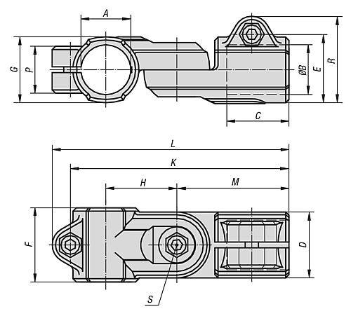 ROHRVERBINDER, GELENK FÜR RUNDROHRE, ALUMINIUM, KOMP:STAHL, A=14,1-1