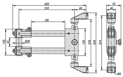 MONITORHALTERUNG TRAGARM DOPPELT, THERMOPLAST, HÖHENVERSTELLBAR, KOMP:ALUMINIUM-1