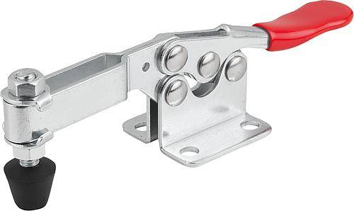 SCHNELLSPANNER STANDARD, FUß WAAGRECHT, F2=2000, L=143,5, FORM:B, STAHL, KOMP:KUNSTSTOFF ROT, VERSTELLB.-0