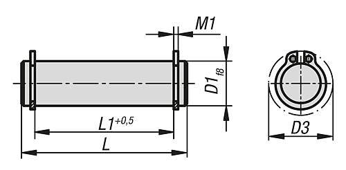 ACHSBOLZEN MIT RINGSICHERUNG D1=10, L=37, STAHL 1.0503 VERGÜTET, GESCHL., BLANK, KOMP:STAHL PHOSPHATIERT, VPE=SET-5