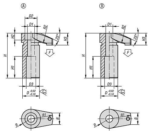 SPANNHAKEN MIT SCHONEINSATZ, FORM:B VERGÜTUNGSSTAHL, KOMP:POLYURETHAN, D=32-3