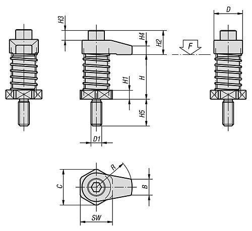 SPANNHAKEN MIT BUND D1=M16, R=40, H=65-80-5