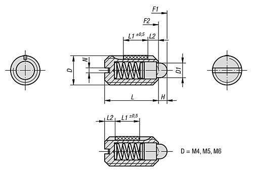 FEDERNDES DRUCKSTÜCK STANDARD FEDERKRAFT, MIT GEWINDESICHERUNG D=M10 L=19, EDELSTAHL, KOMP:BOLZEN AUS-3