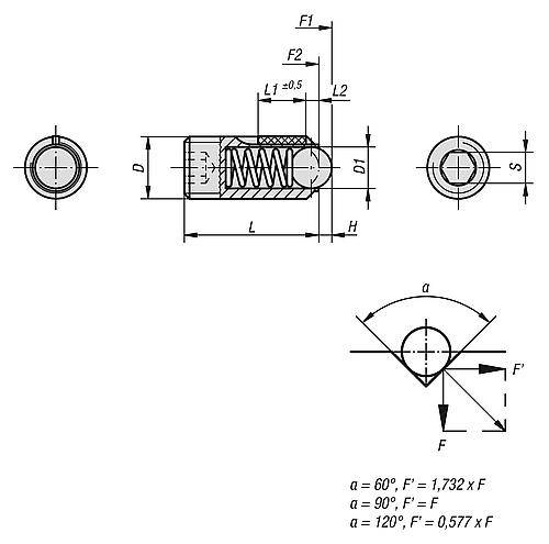 FEDERNDES DRUCKSTÜCK VERSTÄRKTE FEDERKRAFT, MIT GEWINDESICHERUNG D=M04 L=10, STAHL, KOMP:KUGEL AUS STAHL-3