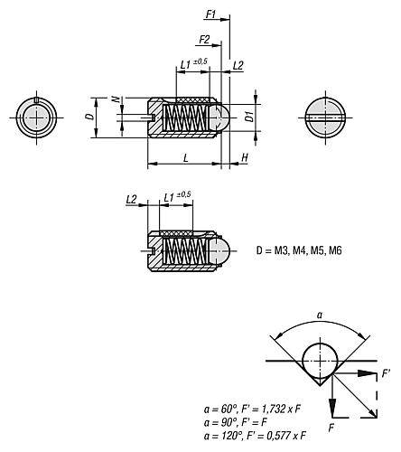 FEDERNDES DRUCKSTÜCK STANDARD FEDERKRAFT, MIT GEWINDESICHERUNG D=M04 L=9, STAHL, KOMP:KUGEL AUS STAHL-2