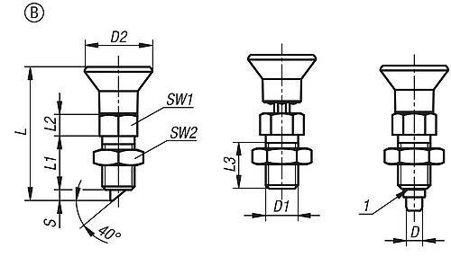 ARRETIERBOLZEN MIT VERDREHSICHERUNG GR.3 D1=M16, D=8, FORM:B, STAHL BRÜNIERT, KOMP:THERMOPLAST SCHWARZGRAU-2