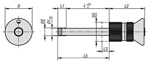 KUGELSPERRBOLZEN MIT PILZGRIFF VERSTELLBAR, D1=8, L=35-45, EDELSTAHL, KOMP:EDELSTAHL-1