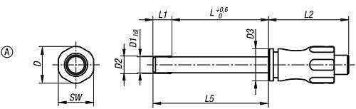 KUGELSPERRBOLZEN, FORM:A MIT GRIFFMULDE, D1=5, L=10, L1=5,9, L5=15,9, EDELSTAHL, KOMP:EDELSTAHL-2