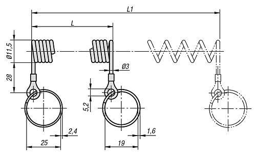 SICHERUNGS-SPIRALKABEL L=100, FORM:A, MIT SCHLÜSSELRING POLYURETHAN, SCHWARZ, KOMP:EDELSTAHL, 1.4301-3