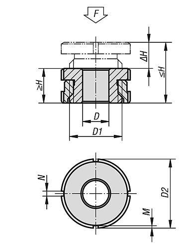 HÖHENVERSTELL-ELEMENT NIEDRIGE FORM, D=33 VERGÜTUNGSSTAHL, D2=70-2