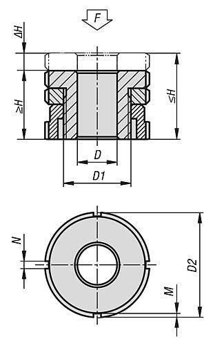 HÖHENVERSTELL-ELEMENT NIEDRIGE FORM, D=17,5 VERGÜTUNGSSTAHL, D2=45-5