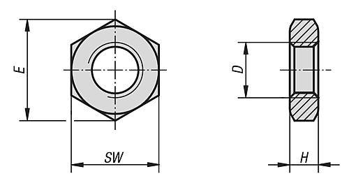 SECHSKANTMUTTER NIEDRIGE FORM, ISO4035, DIN439 LINKSGEWINDE M08, SW=13, EDELSTAHL A2 BLANK-5