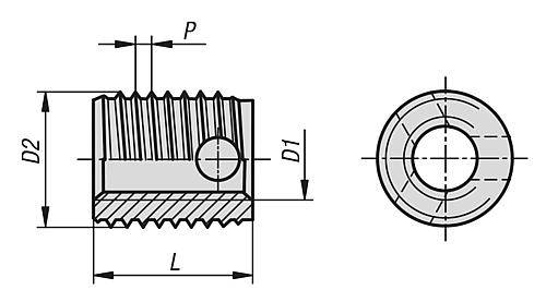 GEWINDEEINSATZ SELBSTSCHNEIDEND, MIT SCHNEIDBOHRUNG, M05, L=10, STAHL-1