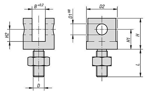 GABELSTÜCK MIT GEWINDEBOLZEN M05X14,5, D1=5, VERGÜTUNGSSTAHL BRÜNIERT-5
