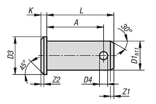BOLZEN MIT SPLINTLOCH D1=12, A=29,5, EDELSTAHL-5