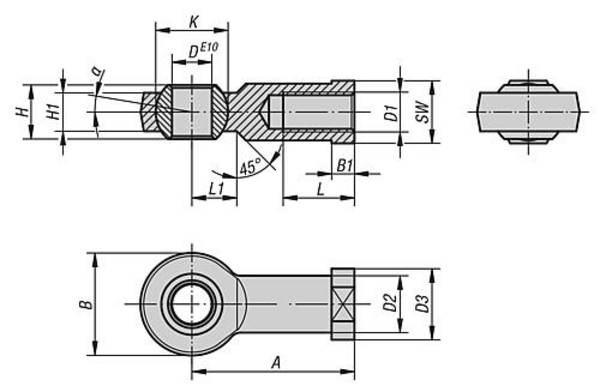 GELENKKOPF ÄHNLICH DIN ISO 12240-4 MIT GLEITLAGERUNG, M10 LINKSGEWINDE, D=10, IGUMID®, KOMP:IGLIDUR®