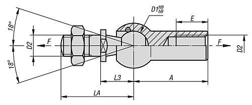 AXIALGELENK ÄHNLICH DIN71802 RECHTSGEWINDE, M14X1,5 INNEN- UND AUSSENGEWINDE, D1=19, STAHL VERZINKT-5