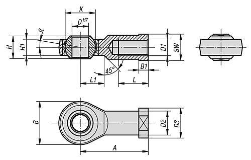 GELENKKOPF DIN ISO 12240-4 MIT GLEITLAGERUNG, M08 RECHTSGEWINDE, D=8, AUTOM.STAHL VERZINKT,-1