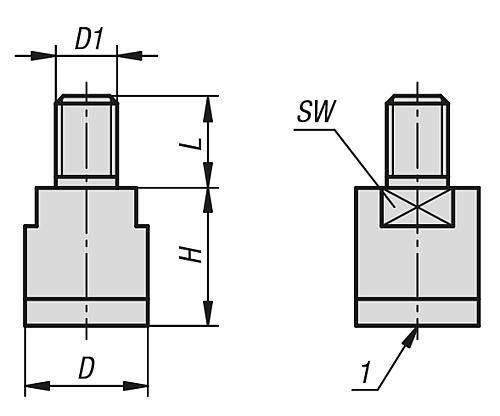 MAGNET STABGREIFER D1=M08 H=18 NDFEB, RUND, KOMP:GUMMI, D=16-2