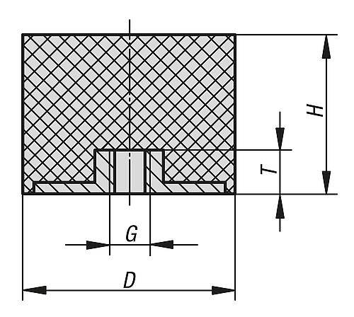GUMMIPUFFER TYP E INNENGEWINDE M10, D=50, H=25, STAHL, KOMP:ELAST. NATURKAUTSCHUK SHORE 55A, SCHWARZ-1