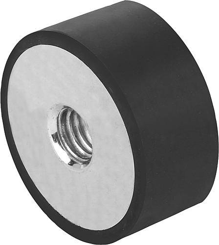 GUMMIPUFFER TYP E INNENGEWINDE M10, D=50, H=25, STAHL, KOMP:ELAST. NATURKAUTSCHUK SHORE 55A, SCHWARZ-0