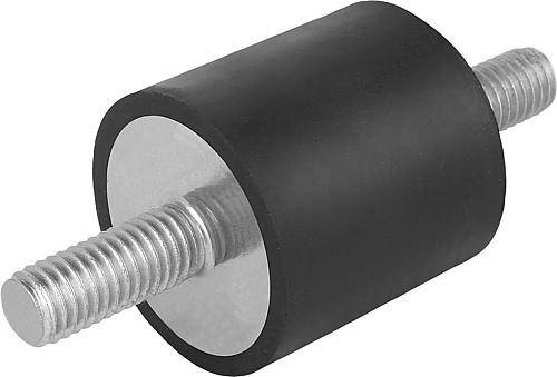 GUMMIPUFFER TYP A AUSSENGEWINDE M08X23, D=30, H=40, STAHL, KOMP:ELAST. NATURKAUTSCHUK SHORE 55A, SCHWARZ-0