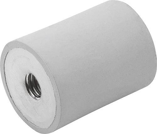 GUMMIPUFFER TYP E INNENGEWINDE M08, D=25, H=30, EDELSTAHL 1.4401, KOMP:ELAST. NATURKAUTSCHUK SHORE 55A,-0