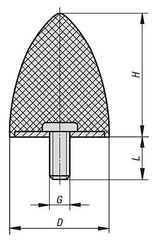 GUMMIPUFFER PARABELFÖRMIG AUSSENGEWINDE M06X18, D=20, H=24, STAHL, KOMP:ELAST. NATURKAUTSCHUK SHORE 55A, SCHWARZ-1