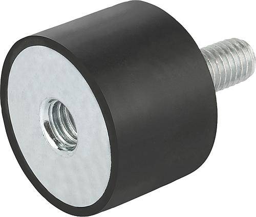 GUMMIPUFFER TYP B INNEN- UND AUSSENGEWINDE M12X37, D=75, H=50, STAHL, KOMP:ELAST. NATURKAUTSCHUK SHORE-0