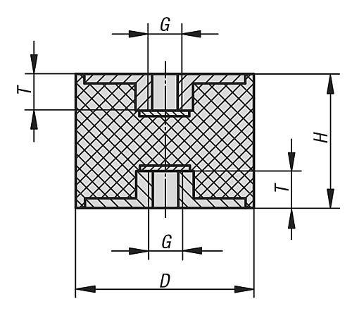 GUMMIPUFFER TYP C INNENGEWINDE M04, D=15, H=15, STAHL, KOMP:ELAST. NATURKAUTSCHUK SHORE 55A, SCHWARZ-1