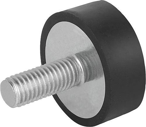 GUMMIPUFFER TYP D AUSSENGEWINDE M06X18, D=20, H=15, STAHL, KOMP:ELAST. NATURKAUTSCHUK Shore 55A-0