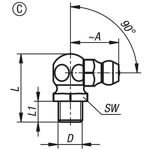 KEGELSCHMIERNIPPEL DIN71412, FORM:C ABGEWINKELT 90° M. 6-KANT, M08X1,25, L=18, EDELSTAHL BLANK-3